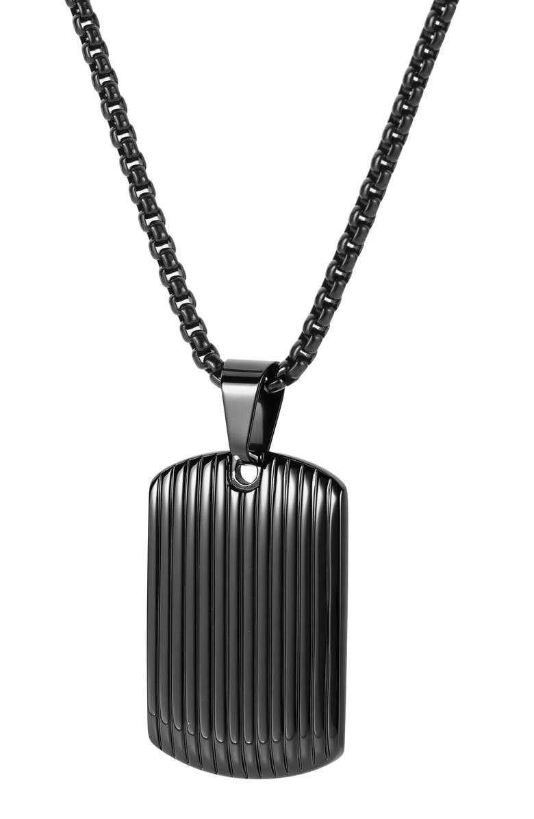 GEOFFREY BEENE Men's Stainless Steel Textured Dog Tag Pendant Necklace, Main, color, Black