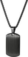 GEOFFREY BEENE Men's Stainless Steel Textured Dog Tag Pendant Necklace