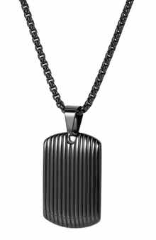GEOFFREY BEENE Men's Stainless Steel Textured Dog Tag Pendant Necklace