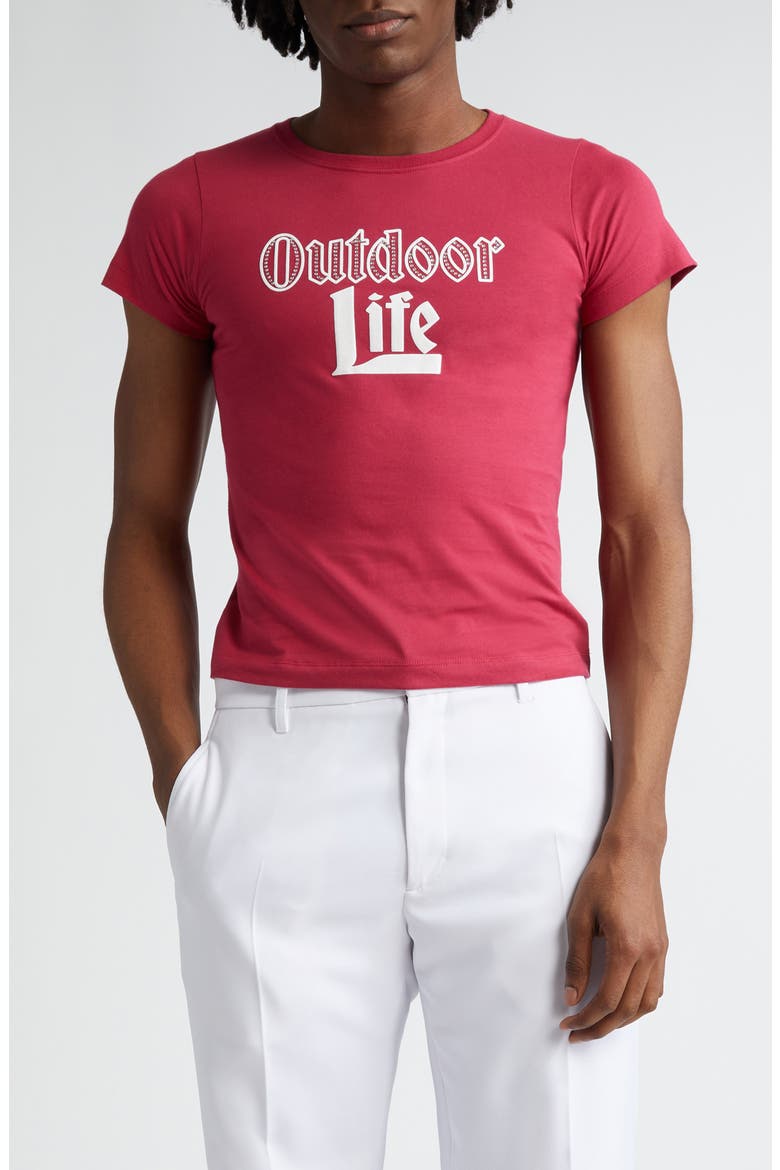 Outdoor Rhinestone Organic Cotton Fitted T-Shirt, Main, color, PINK