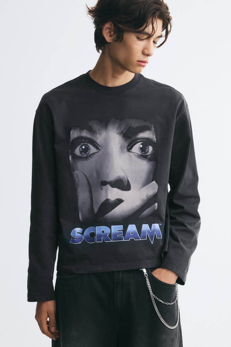 Regular-fit Boxy Printed Cotton T-shirt, Alternate, color, Black/Scream