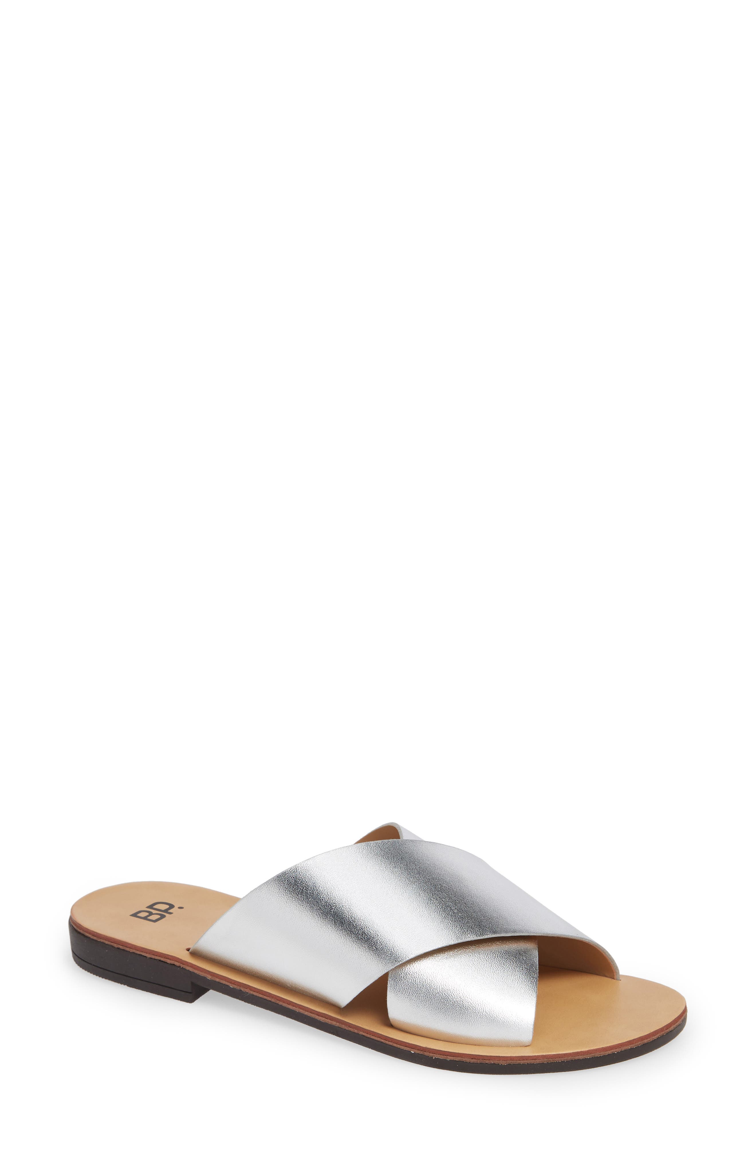 Twist Cross Strap Sandal, Main, color, SILVER FAUX LEATHER