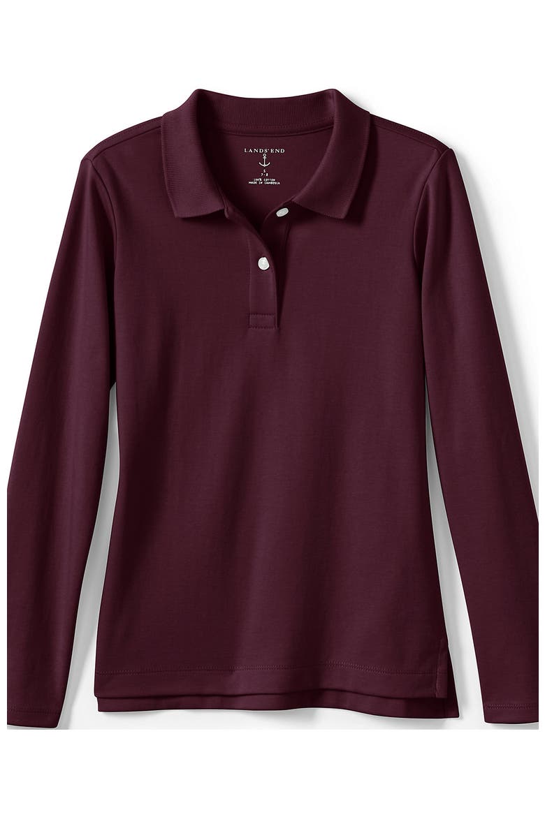 School Uniform Girls Long Sleeve Feminine Fit Interlock Polo Shirt, Alternate, color, Burgundy