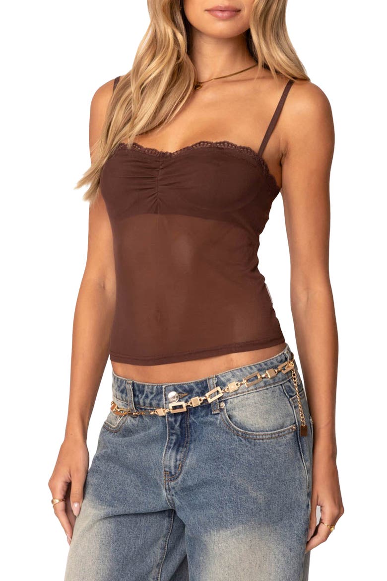 Elina Sheer Mesh Bra Top, Alternate, color, BROWN