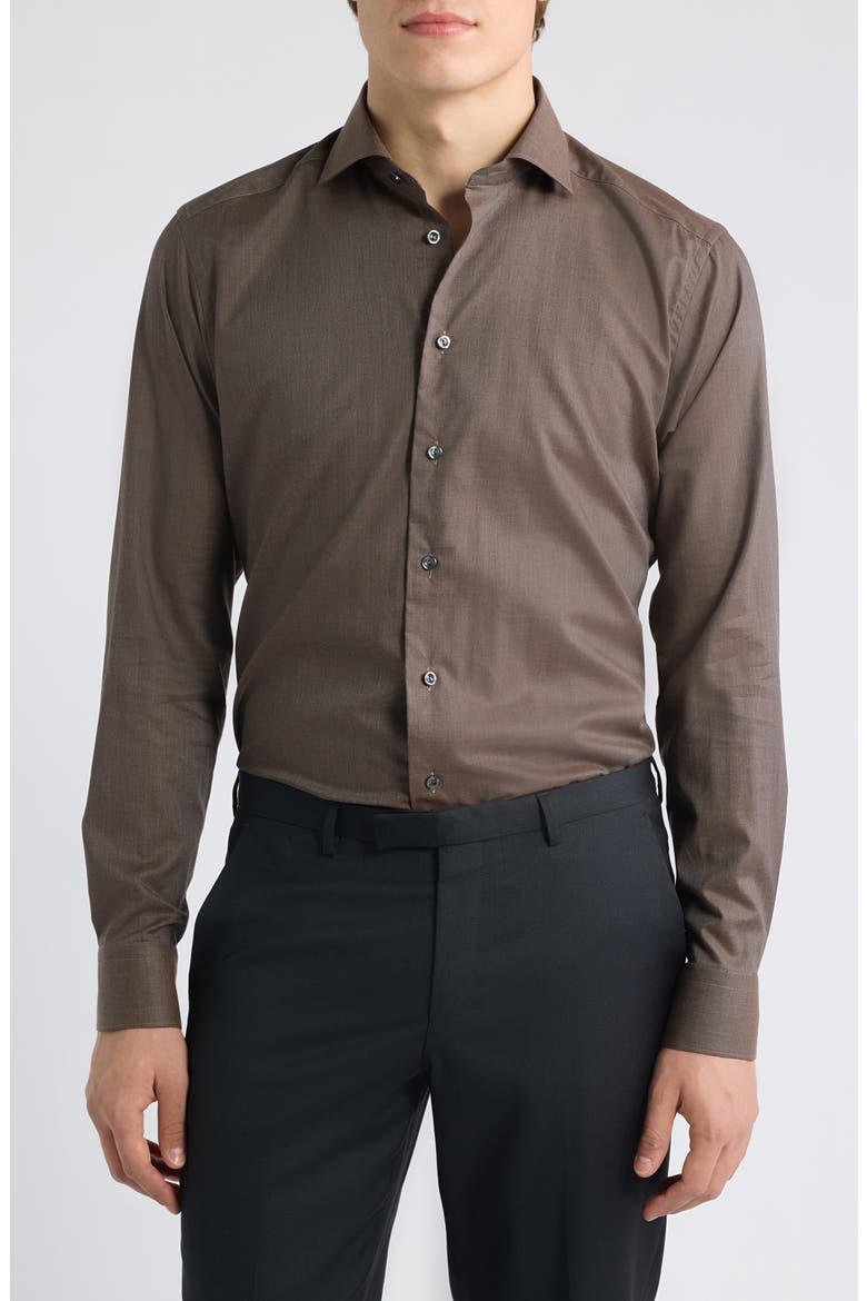 Slim Fit Cotton Dress Shirt, Main, color, MEDIUM BROWN