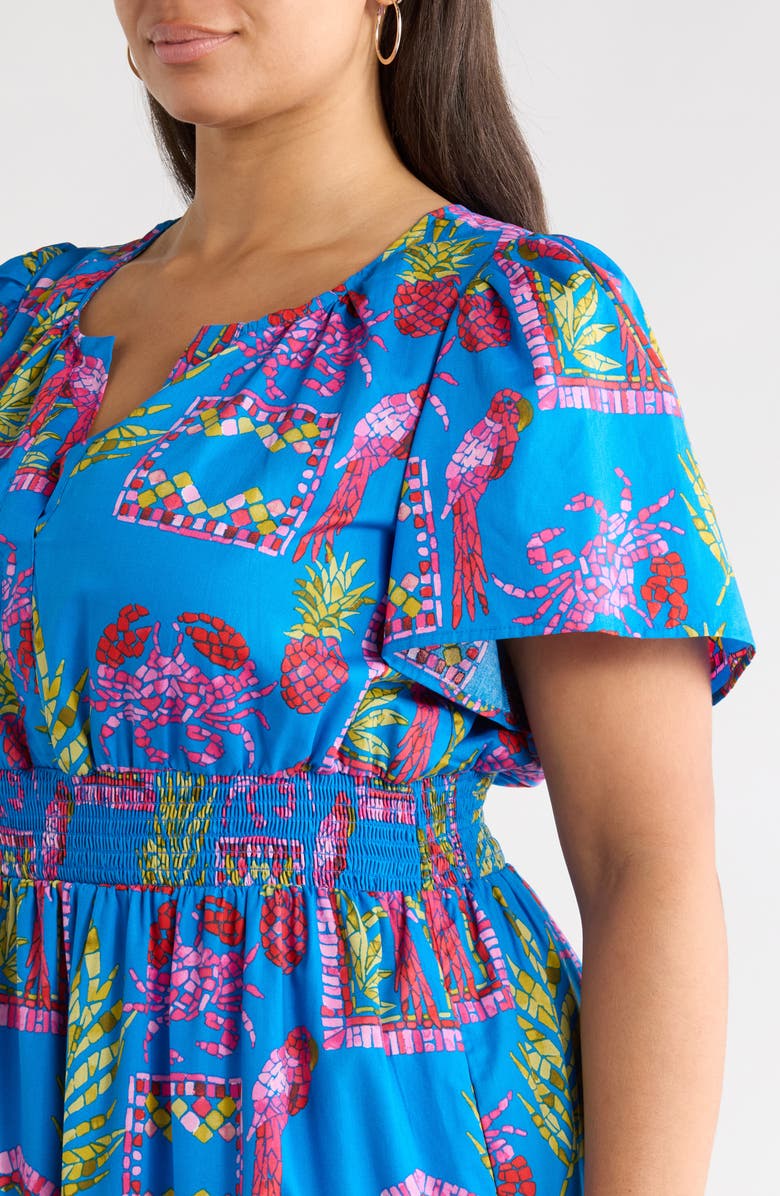 SUGARLIPS Bally Tropical Print Tiered Maxi Dress, Alternate, color, Pink-Blue-Green