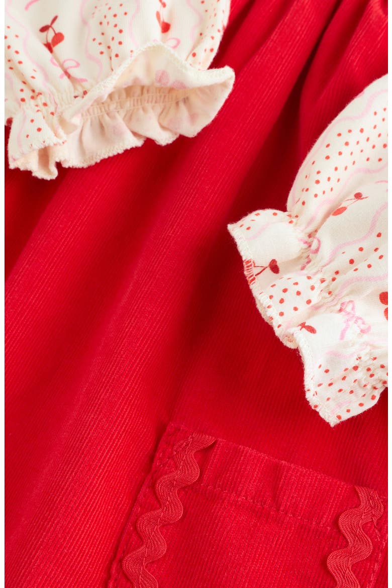 Bow Corduroy Pinafore Dress, Bodysuit & Socks Set, Alternate, color, RED