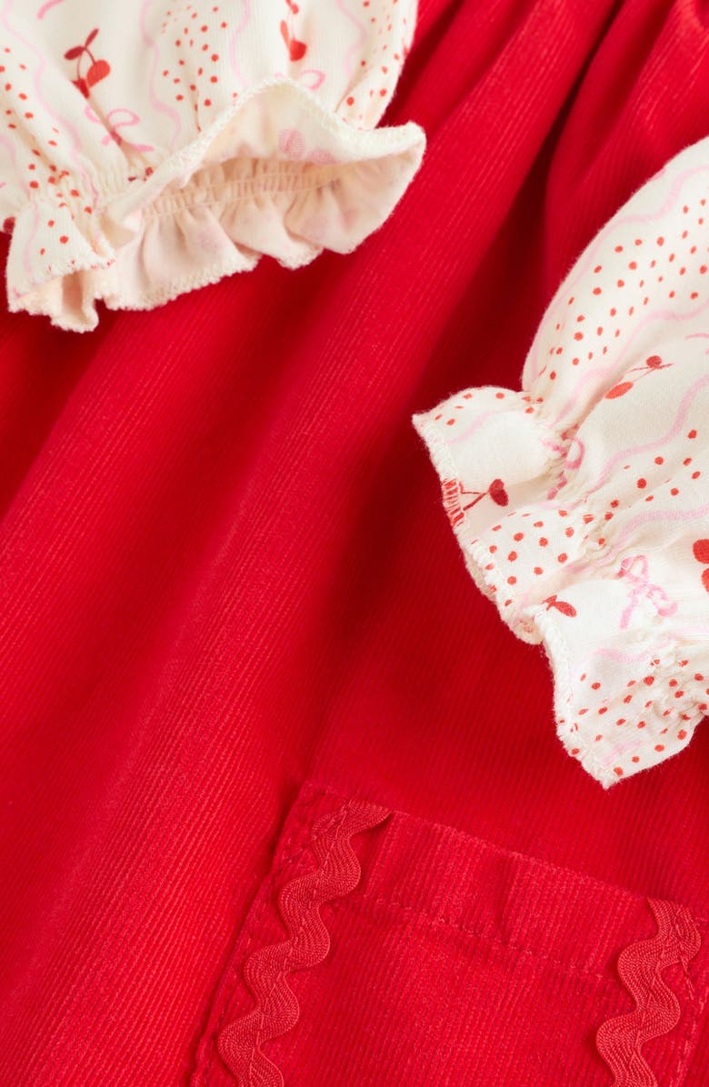 NEXT Bow Corduroy Pinafore Dress, Bodysuit & Socks Set, Alternate, color, Red