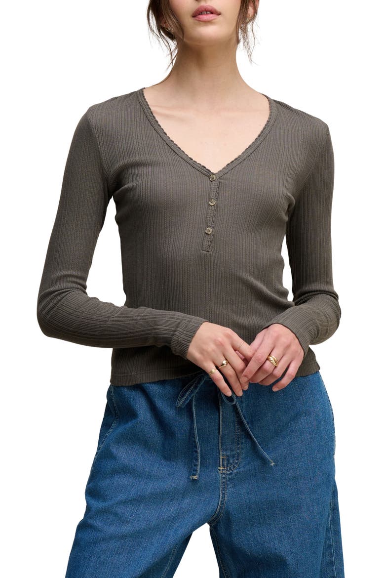 Winona Pointelle Henley Tee, Main, color, BULFRG GRN