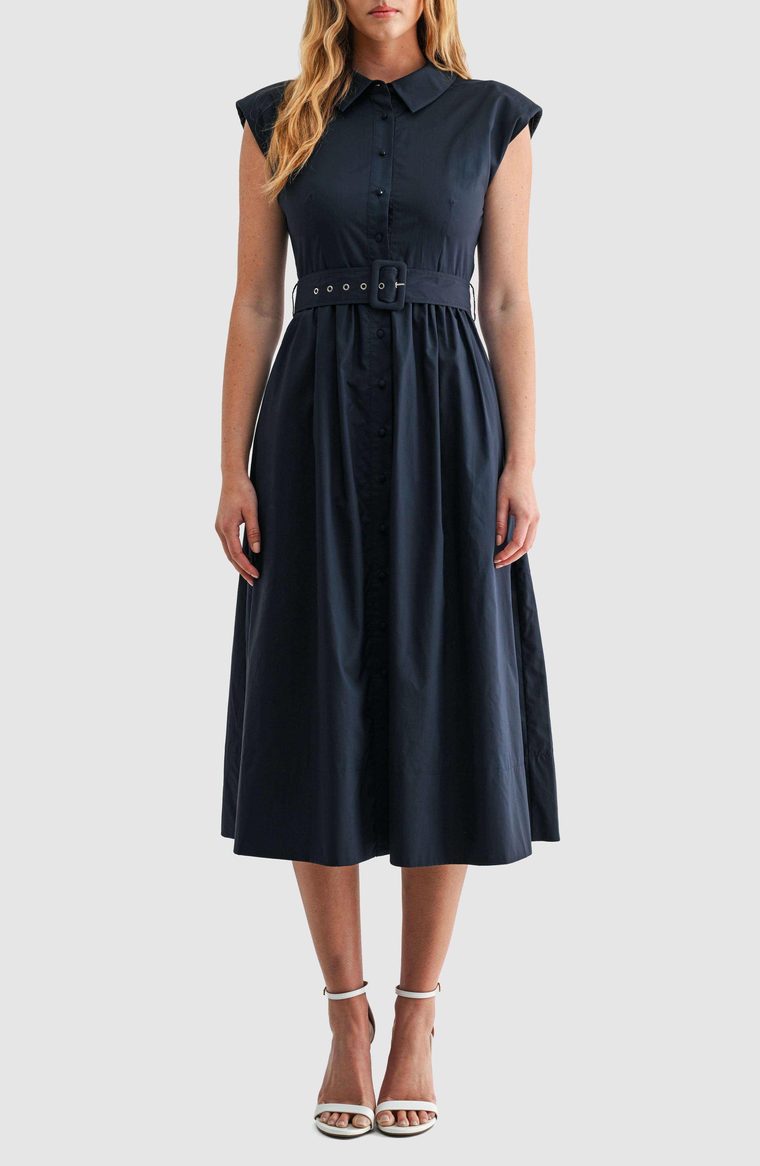 Mila Mae Belted A-Line Midi Shirtdress