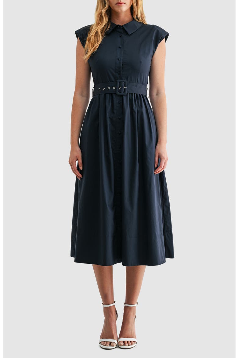 Belted A-Line Midi Shirtdress, Main, color, NAVY