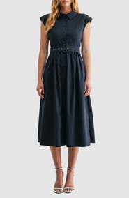 Mila Mae Belted A-Line Midi Shirtdress