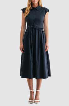 Mila Mae Belted A-Line Midi Shirtdress