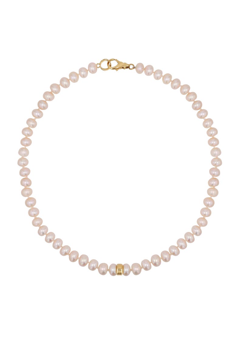 Sheryl Lowe 14K Pearl 8MM Knotted Necklace With Smooth Rondelle, Alternate, color, Pearl / Gold