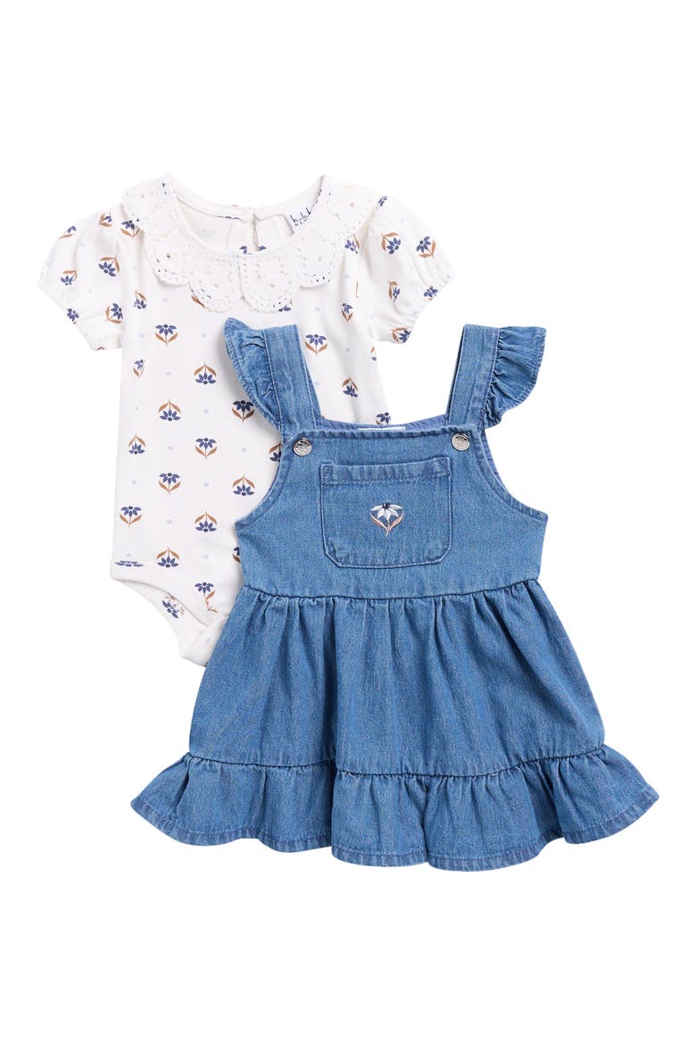 Kids' Short Sleeve Bodysuit & Jumper Dress Set, Main, color, DENIM