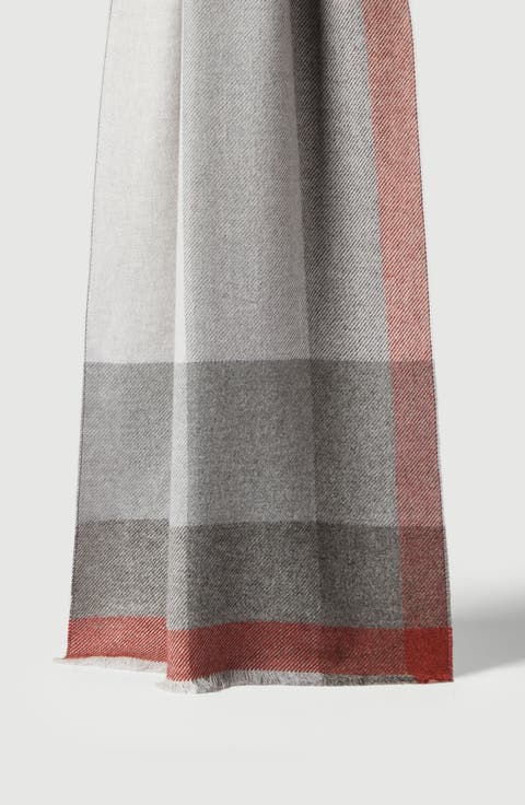 Wool and cashmere checked twill scarf