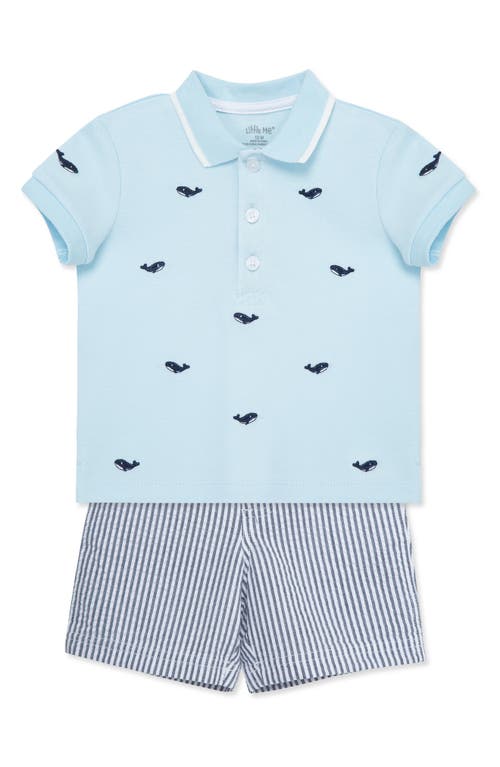 Shop Little Me Whale Embroidered Cotton Polo & Stripe Shorts Set