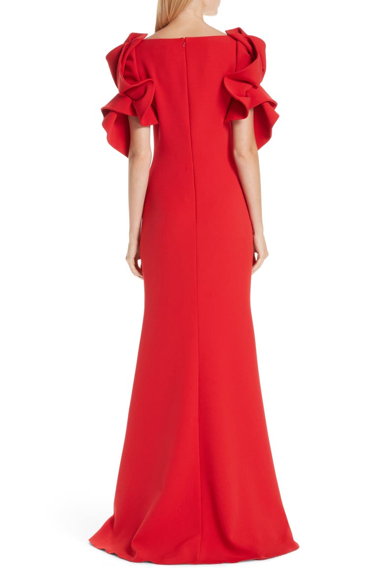 Ruffle Sleeve Evening Dress, Alternate, color, BRIGHT RED