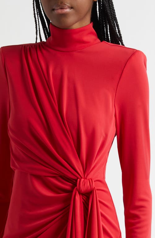 Cinq À Sept Joelene Long-sleeve Gathered Knot Mini Dress In Cardinal