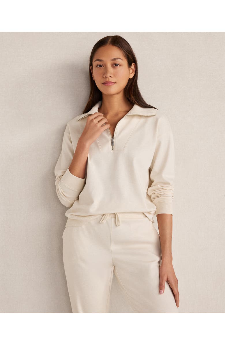 Haven Well Within Botanical-Dyed Organic Cotton Interlock Half-Zip Top, Main, color, Botanical Dye Sandstone