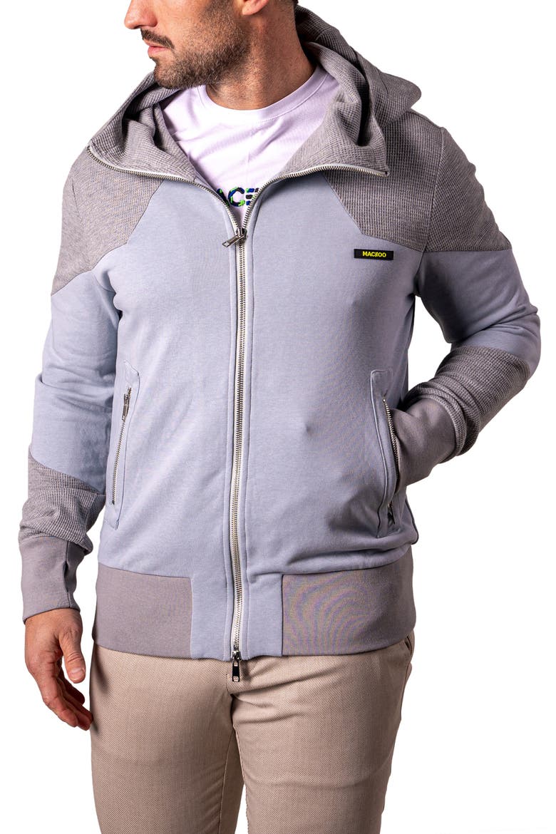Mixed Media Zip Hoodie, Alternate, color, GREY