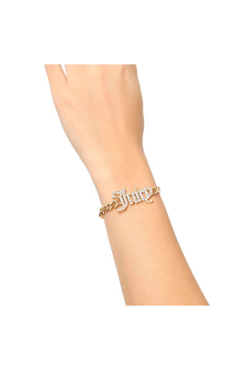 Juicy Couture Crystal Script Logo Chain Bracelet, Alternate, color, Gold