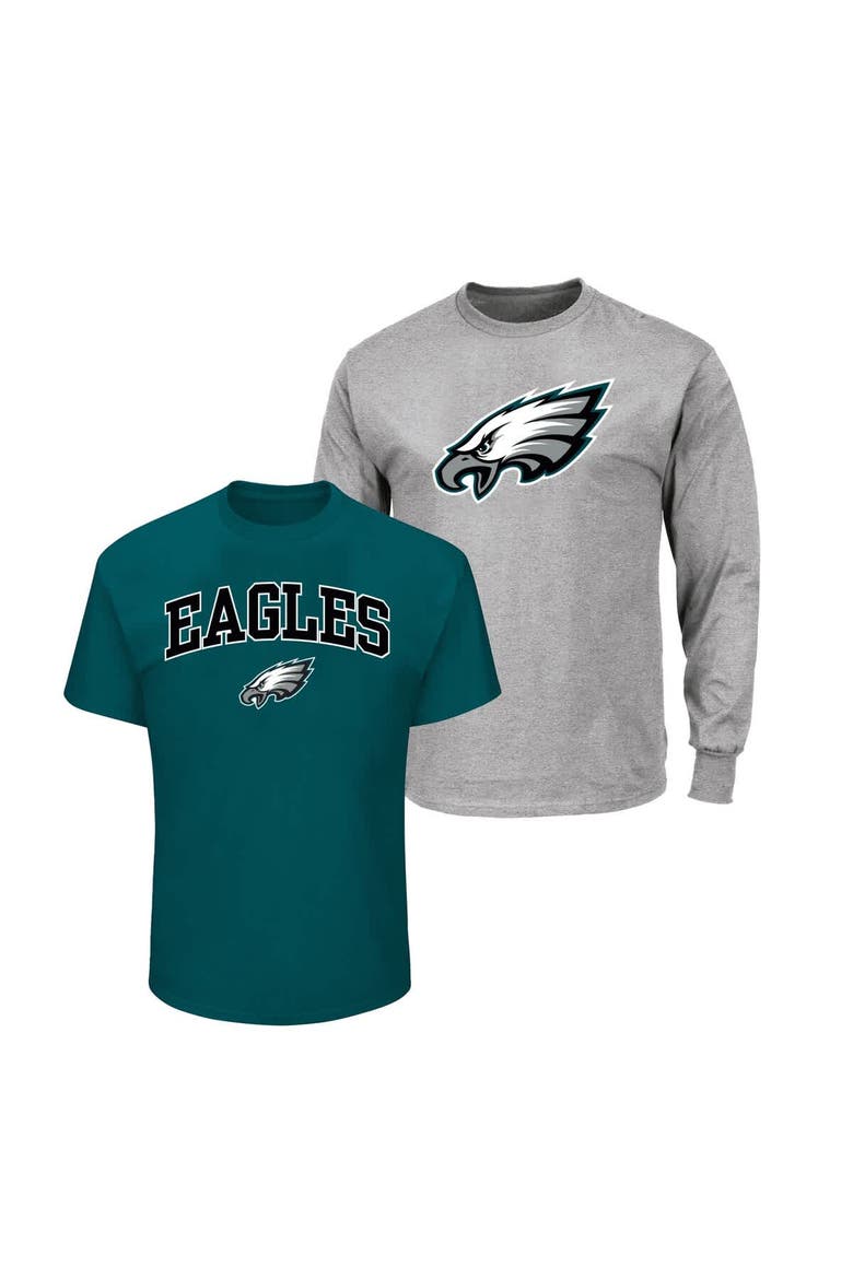 Men's Fanatics  Kelly Green/Heather Gray Philadelphia Eagles Big & Tall 2-Pack T-Shirt Set, Main, color, Kelly Green