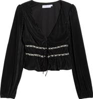 All in Favor Tie Front Satin Plissé Top