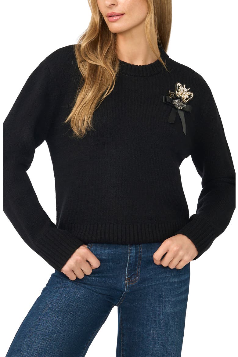 Embellished Crewneck Sweater, Main, color, RICH BLACK