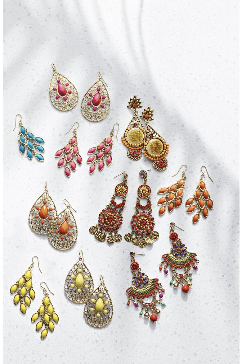 Filigree Teardrop Earrings, Alternate, color, WHITE/ GOLD