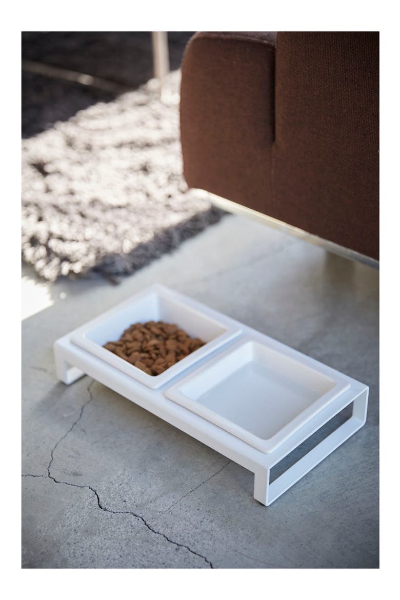 Short Elevated Double Bowl Pet Diner, Alternate, color, WHITE