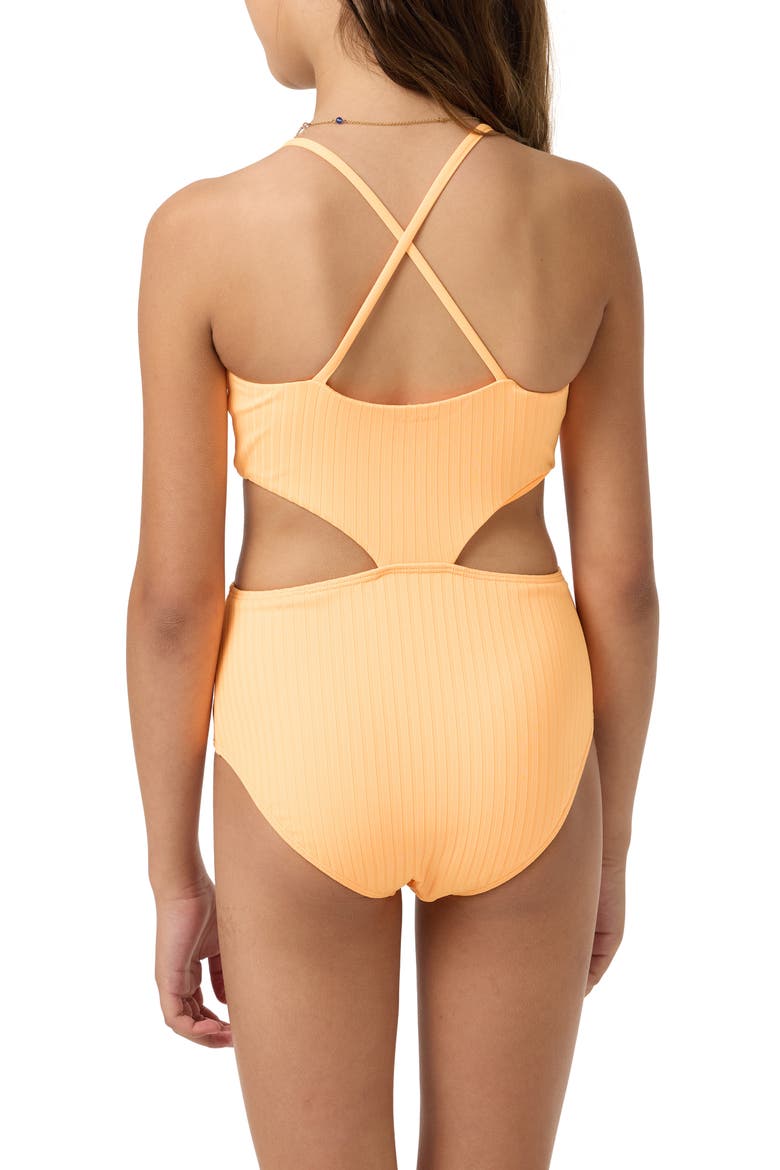 Shorebreak Rib Knot Cutout One-Piece Swimsuit, Alternate, color, NEON APRICOT NECTAR