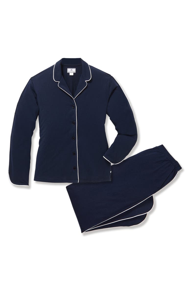 Petite Plume Tulip Piped Pima Cotton Pajamas, Alternate, color, Navy