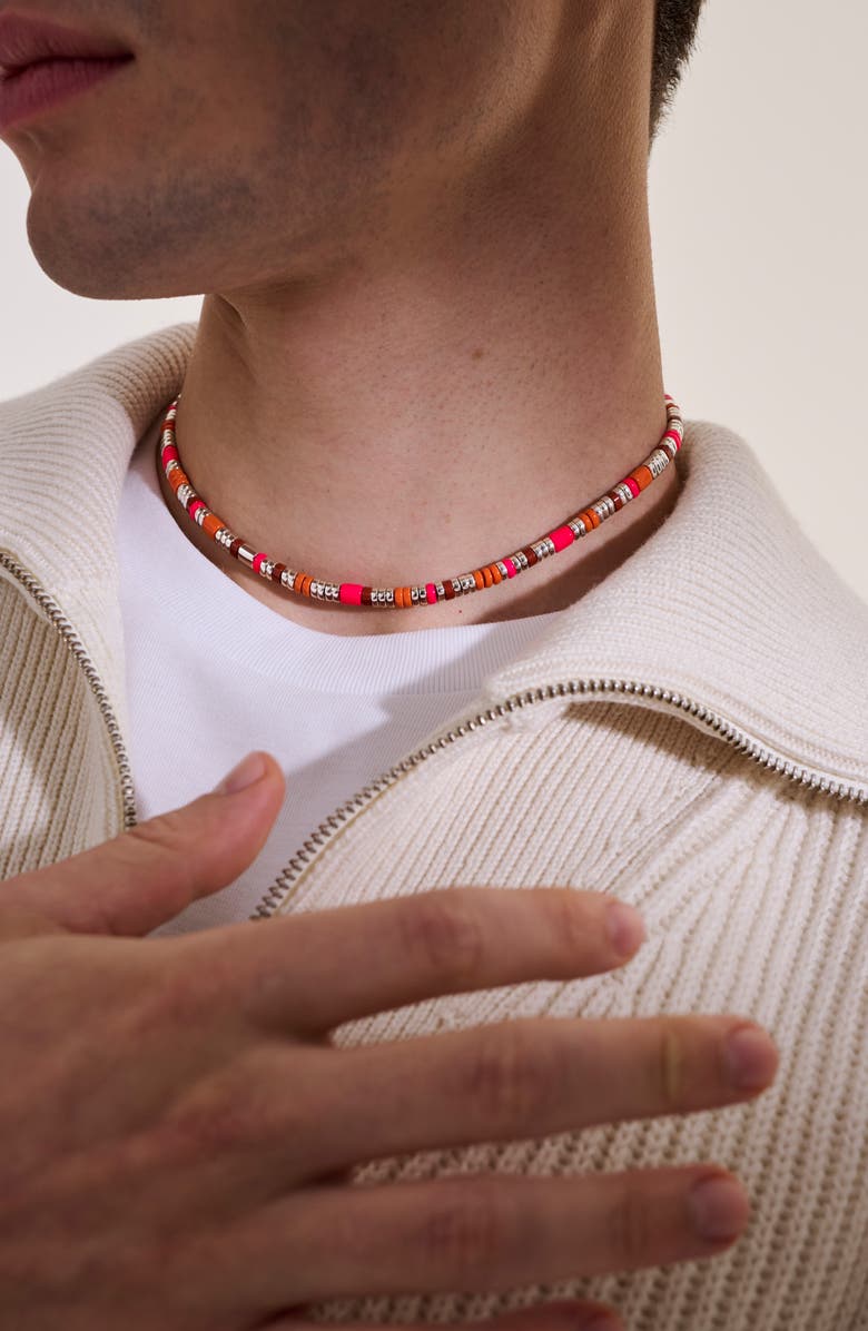 John Hardy Colorblock Silver 5mm Necklace with Red Jasper with Neon Pink Enamel & Orange Enamel, Alternate, color, Silver Pink