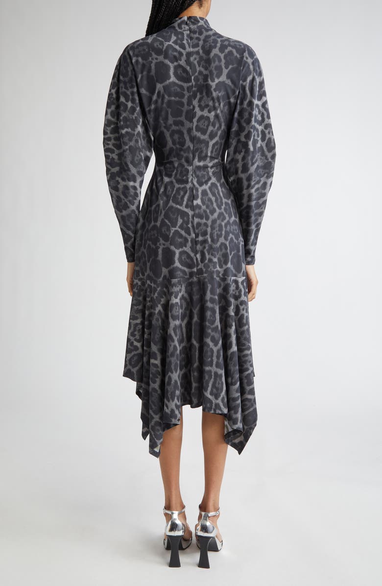 Stella McCartney Leopard Print Long Sleeve Handkerchief Hem Dress, Alternate, color, 1230 - Ash Grey