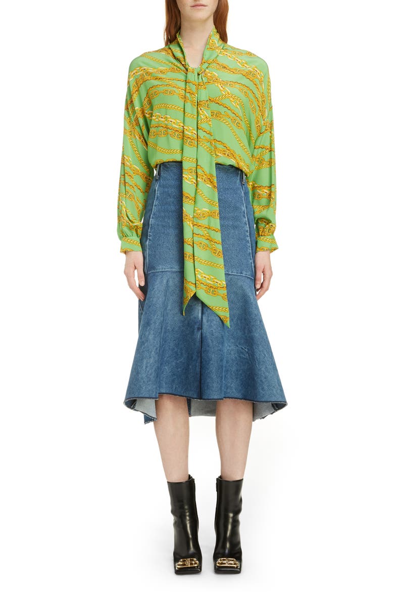 3D Molded Flare Hem Denim Midi Skirt, Alternate, color, 9018-MEDIUM BLUE