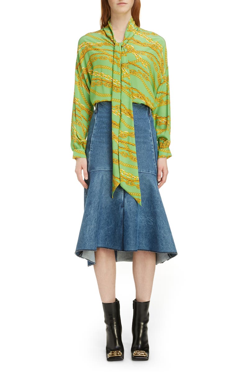 Balenciaga 3D Molded Flare Hem Denim Midi Skirt, Alternate, color,