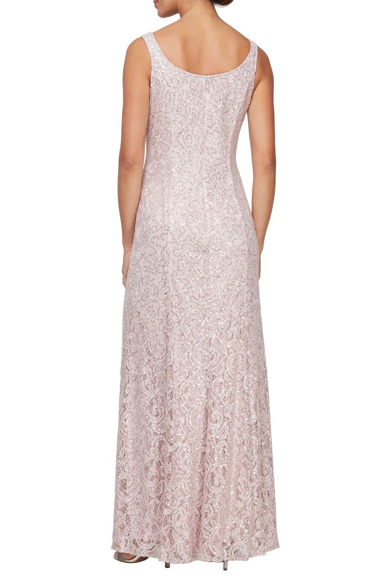 Alex Evenings Two-Piece Sequin Lace Gown & Jacket, Alternate, color, Shell Pink