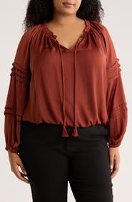 DR2 by Daniel Rainn Tie Front Long Sleeve Satin Top