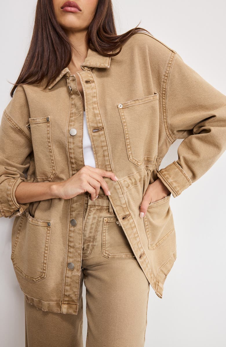Good American Oversize Canvas Shirt Jacket, Alternate, color, Good Khaki001