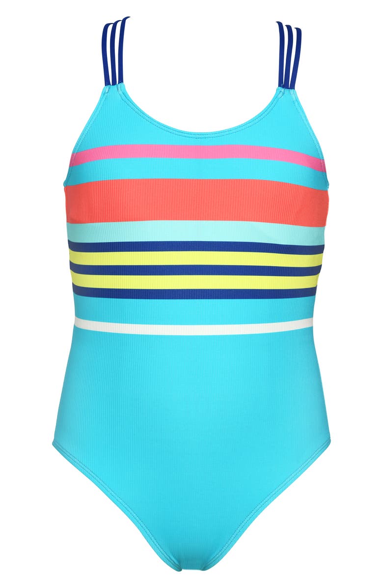 Hobie Kids' Sail Stripe One-Piece Swimsuit, Main, color, Blue Multi