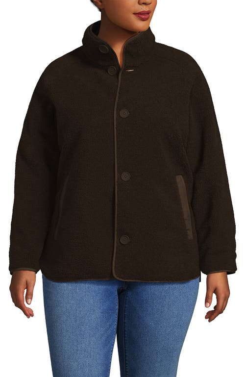 Lands' End Plus Size High Pile Fleece Reversible Mixed Media Long Jacket In Multi