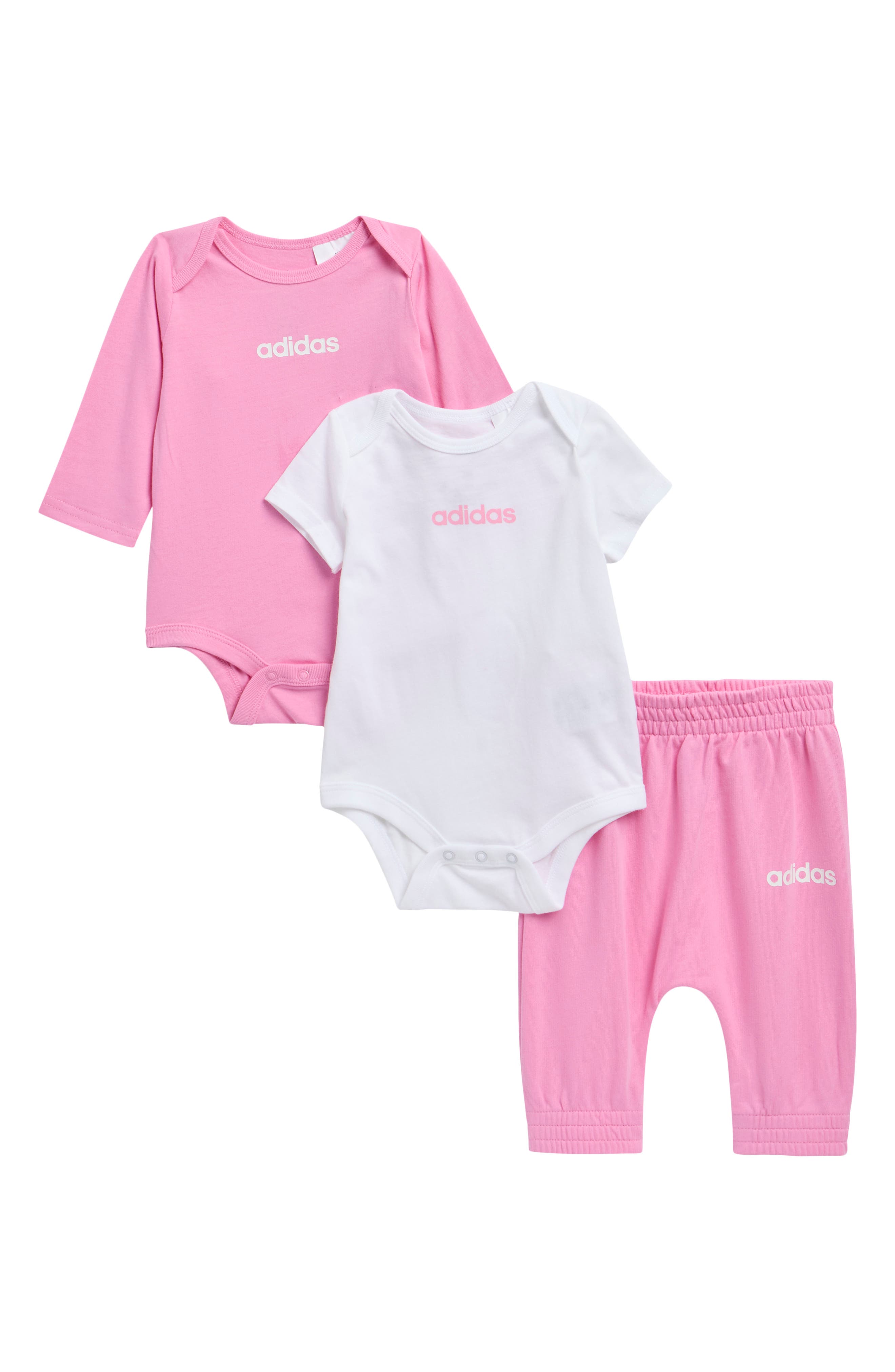 Adidas Originals Babies' Adidas 3-piece Bodysuits And Joggers Set In Bright Pink W White