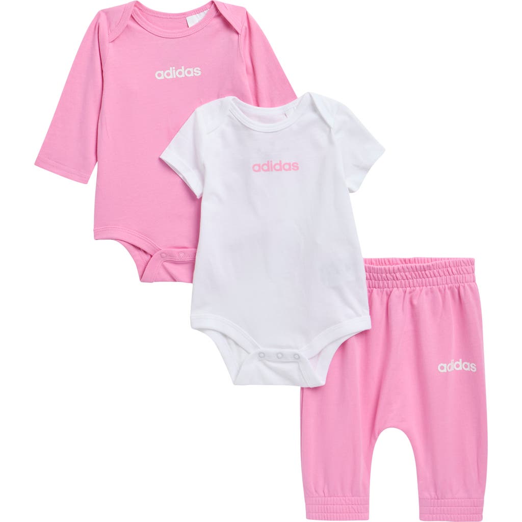 Adidas Originals Babies' Adidas 3-piece Bodysuits And Joggers Set In Bright Pink W White