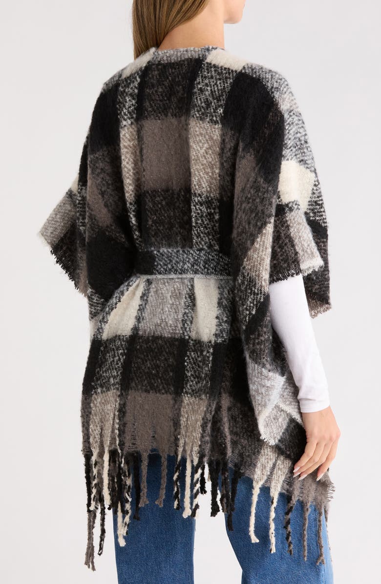 Vince Camuto Brushed Plaid Belted Topper, Alternate, color, Black Grey