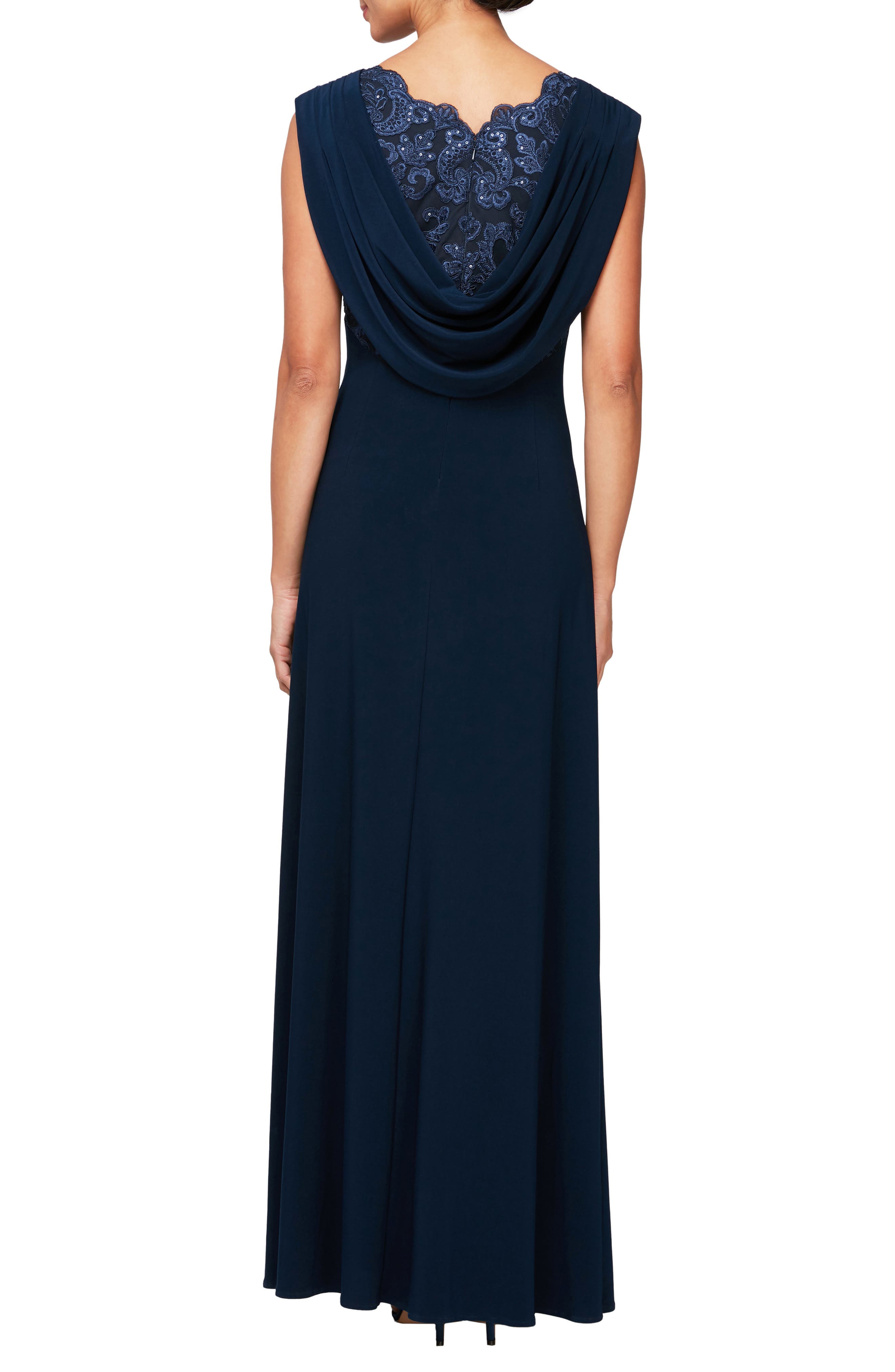 Sequin Floral Bodice Cowl Back Formal Gown - image 2