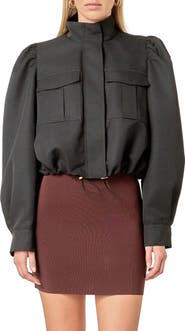 English Factory Drawstring Crop Bomber Jacket