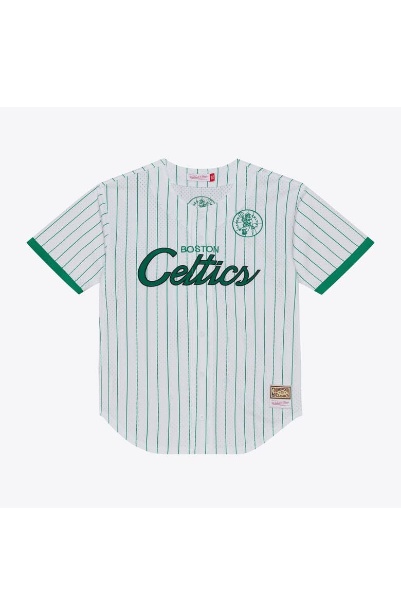 Mitchell & Ness Men's Mitchell & Ness White Boston Celtics Head Coach Pinstripe Mesh Full-Button Baseball Jersey, Alternate, color, White
