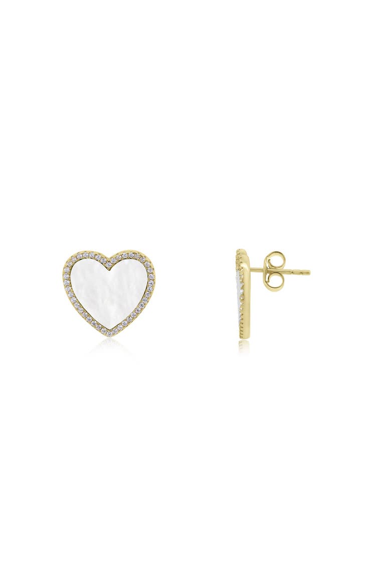 Large Mother of Pearl CZ Halo Heart Stud Earrings, Main, color, Mother Of Pearl
