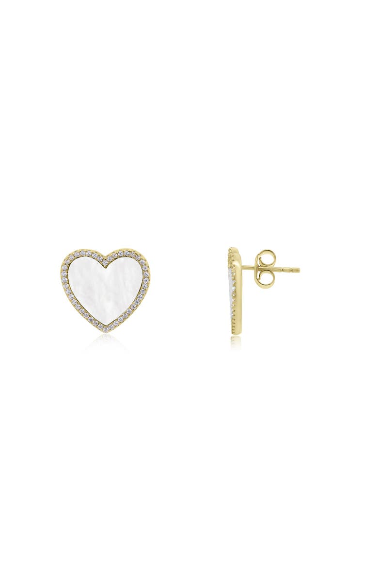 The Lovery Fine Jewelry Large Mother of Pearl CZ Halo Heart Stud Earrings, Main, color, Mother Of Pearl
